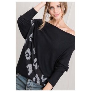 A Girl Thing Black and Gray Leopard Print Top